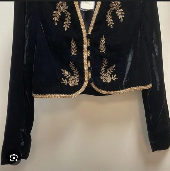Free People Black and Gold Embroidered Velvet Jacket - Picture 7 of 15